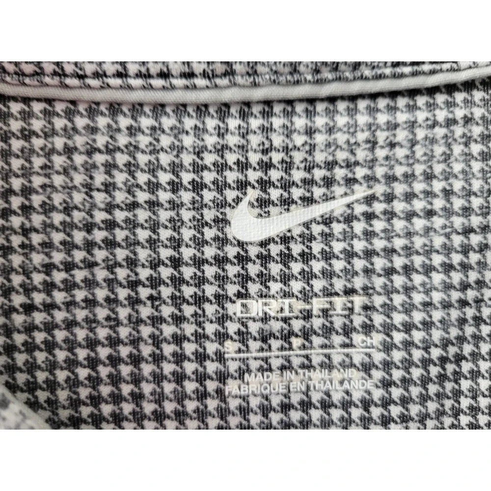 Nike Dri-Fit Mens Small Polo Shirt Short Sleeve Black White Houndstooth EUC